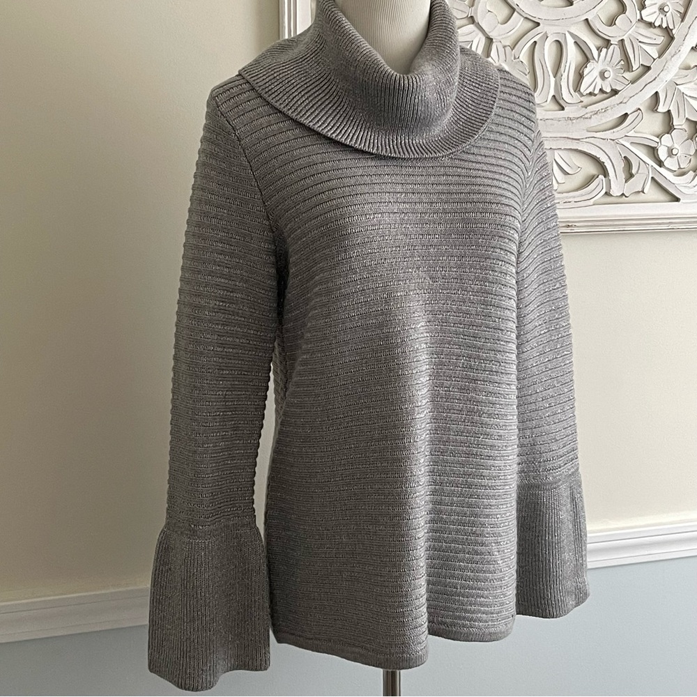 CALVIN KLEIN Sweater Size XS Gray Silver Metallic Cowl Neck New NWT Casual Party